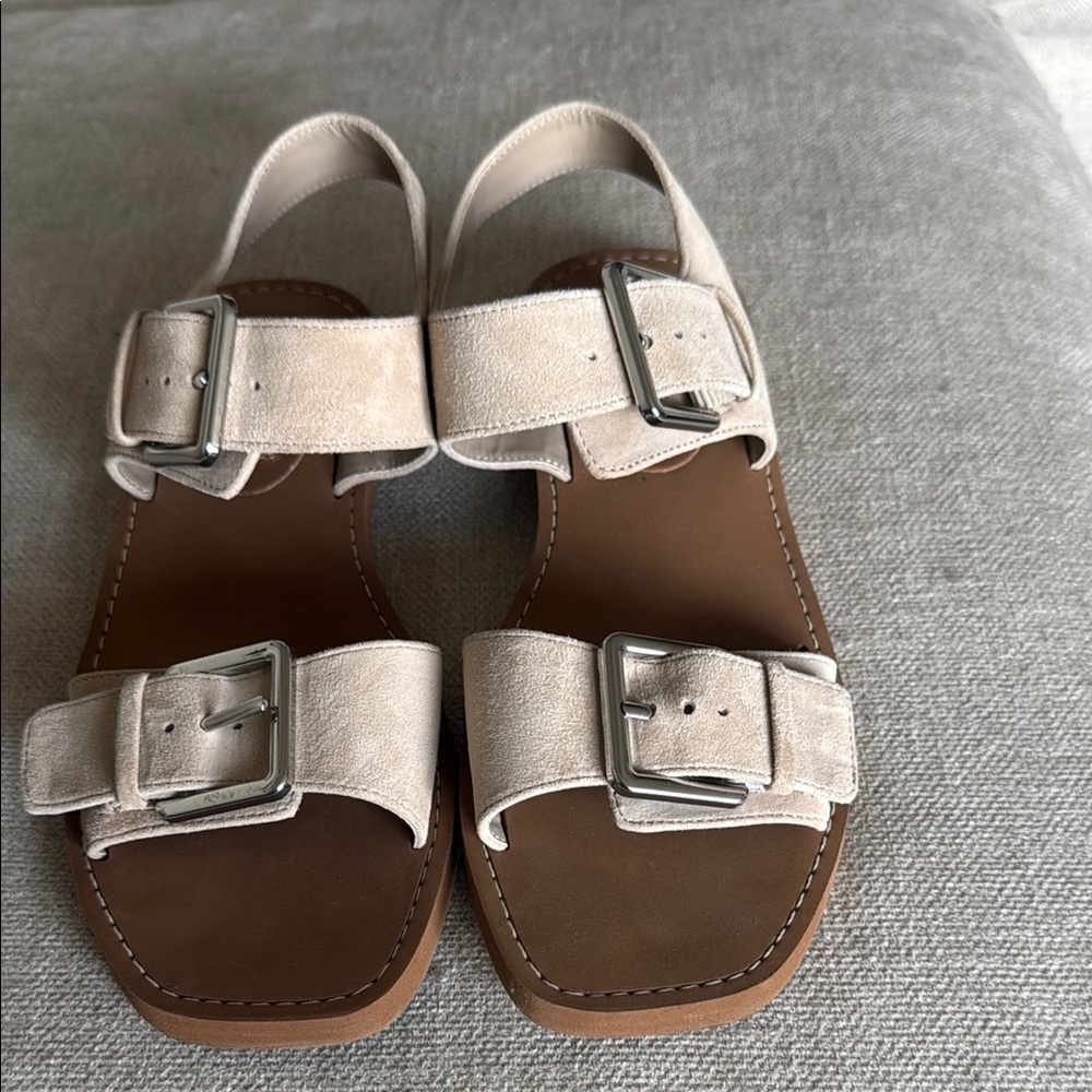 Beige Double Buckle Sandals